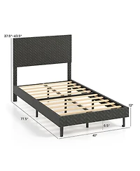 Slickblue Upholstered Velvet Platform Bed with Chevron Headboard