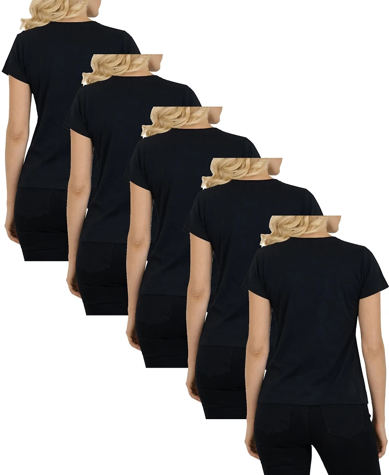 Galaxy By Harvic Women's Relaxed Fit V-Neck Short Sleeve T-Shirt-5 Pack