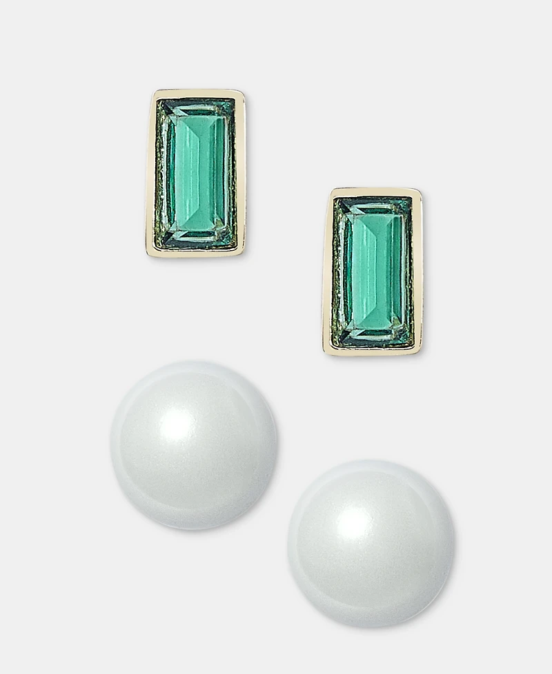 Lauren Ralph Lauren 2-Pc. Set Baguette Stone & Imitation Pearl Stud Earrings