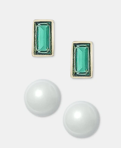 Lauren Ralph Lauren 2-Pc. Set Baguette Stone & Imitation Pearl Stud Earrings