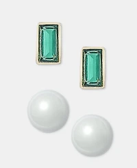Lauren Ralph Lauren 2-Pc. Set Baguette Stone & Imitation Pearl Stud Earrings