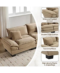 Rainsken 84" Plush Corduroy Loveseat Sofa, Stylish Deep Seat Upholstered Couch with 2 Pillows for Living Room, Apartment and Office