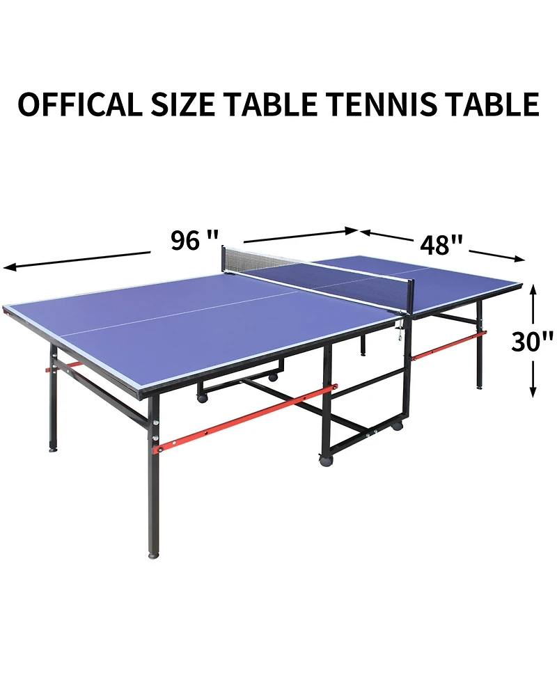 Rainsken 8FT Mid-Size Table Tennis Table, Foldable and Portable Ping Pong Table Set with Net, 2 Table Tennis Paddles and 3 Balls for Family Game