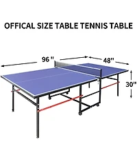 Rainsken 8FT Mid-Size Table Tennis Table, Foldable and Portable Ping Pong Table Set with Net, 2 Table Tennis Paddles and 3 Balls for Family Game