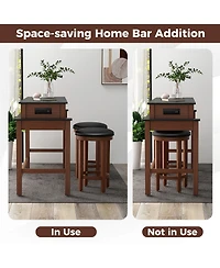 Gymax 3-Piece Home Bar Set Counter Height Bar Table with 2 Upholstered Bar Stools