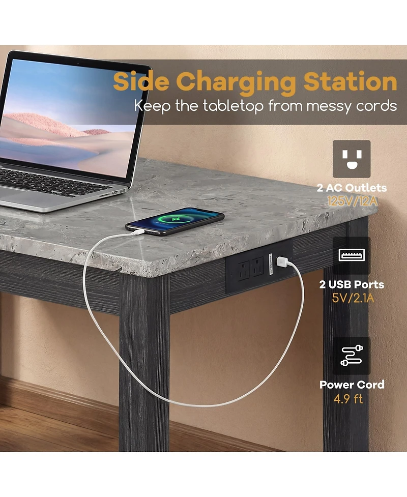 Gymax 3 Pcs Bar Table Set with Charging Station Modern Counter Height Breakfast