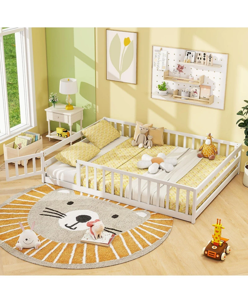 Slickblue Kids Floor Bed with Full Safety Guardrails, Low Height Platform Frame