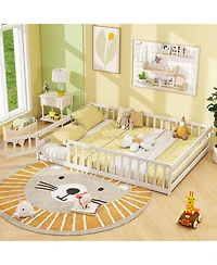 Slickblue Kids Floor Bed with Full Safety Guardrails, Low Height Platform Frame
