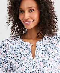 Style & Co Women's Printed Cotton Gauze 3/4-Sleeve Top, Macy's Exclusive