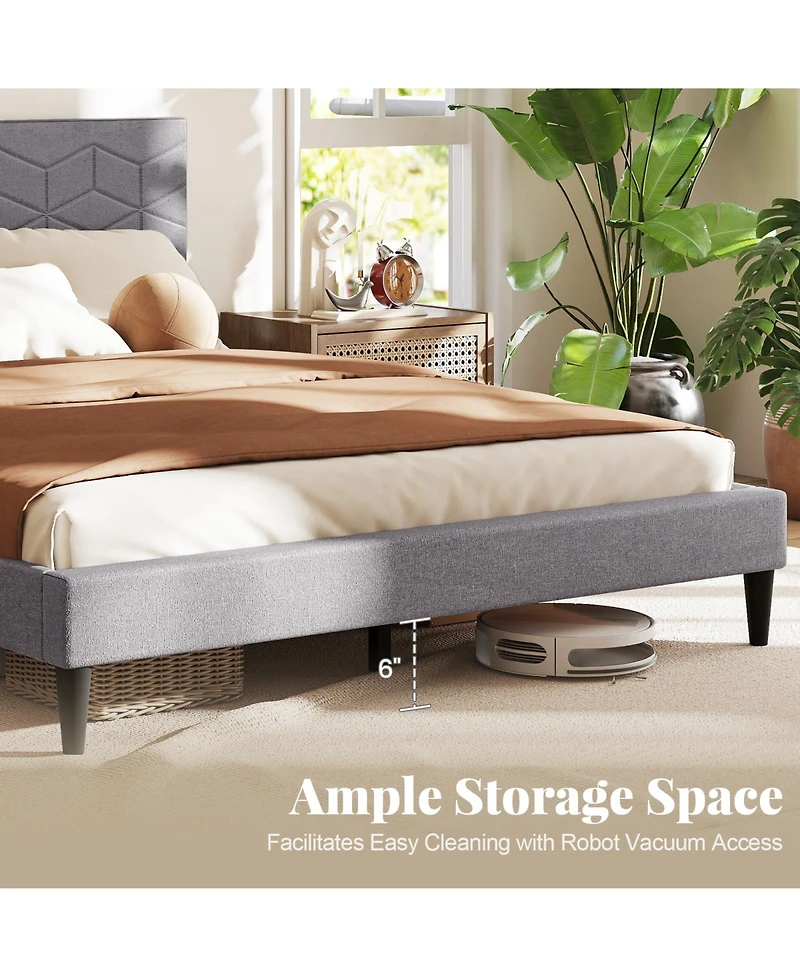 Slickblue Linen Fabric Upholstered Platform Bed Frame