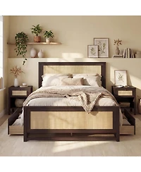 Slickblue Rattan Platform Bed Frame Full with Storage Drawers