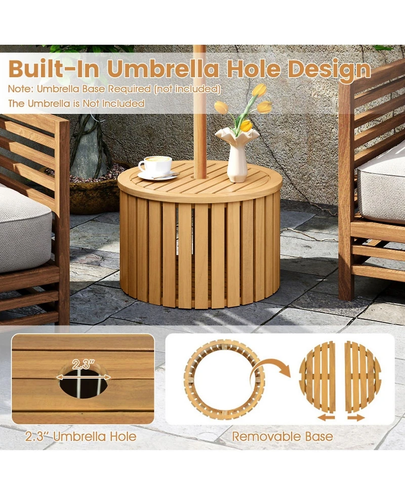 Sugift 2-in-1 Outdoor Side Table with Storage Acacia Wood Round Slatted End Table Storage Box