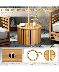 Sugift 2-in-1 Outdoor Side Table with Storage Acacia Wood Round Slatted End Table Storage Box