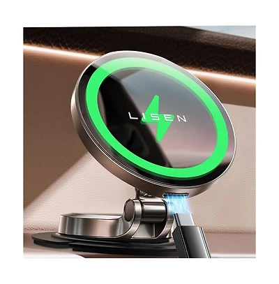 Lisen MagSafe Car Mount Charger, 15W Magnetic Wireless Phone Holder, Mini Dashboard Mount with Strong Adhesive for iPhone 17/16/15/14/13