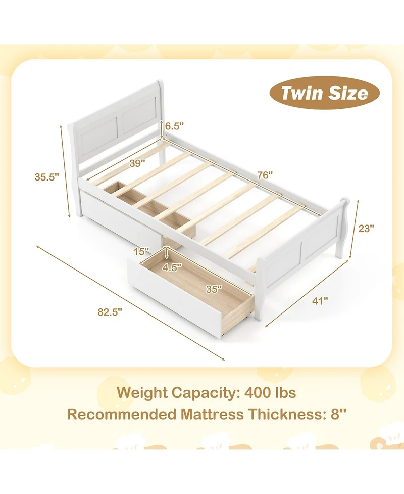 Slickblue Wood Sleigh Bed with Storage Drawers, Platform Frame Underbed