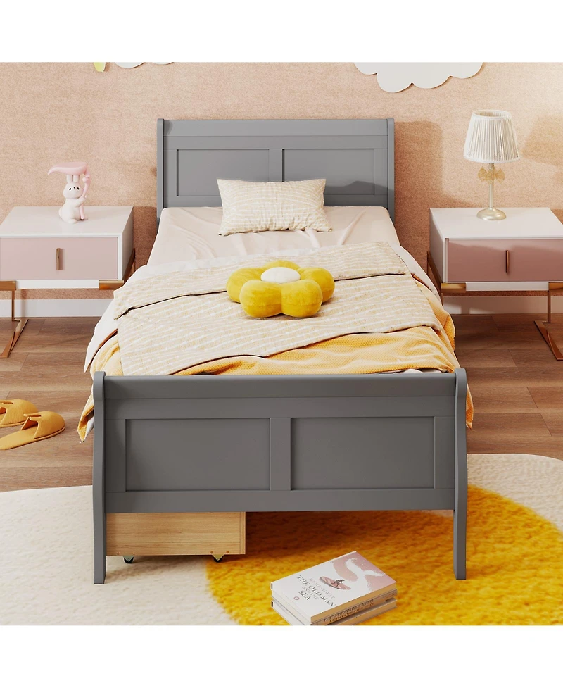 Slickblue Wood Sleigh Bed with Storage Drawers, Platform Frame Underbed