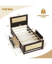 Slickblue Rattan Twin Bed Frame with Built-in Storage Drawers