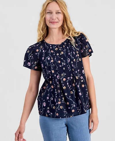 Style & Co Petite Cotton Flutter-Sleeve Top, Macy's Exclusive