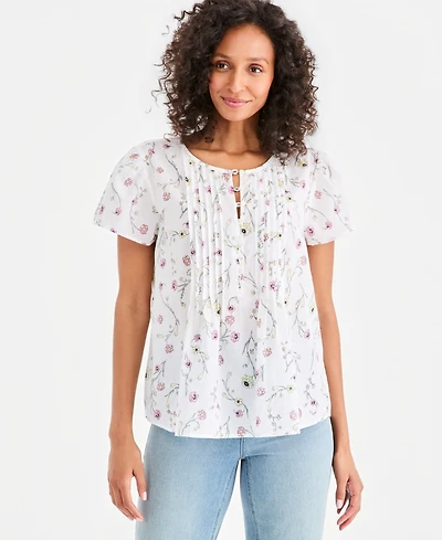 Style & Co Petite Cotton Flutter-Sleeve Top, Macy's Exclusive