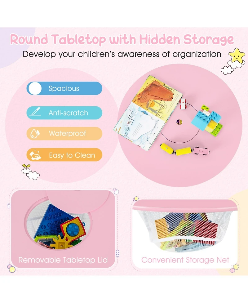 Sugift Wood Activity Kids Table and Chair Set with Center Mesh Storage for Snack Time and Homework