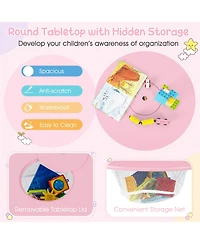 Sugift Wood Activity Kids Table and Chair Set with Center Mesh Storage for Snack Time and Homework