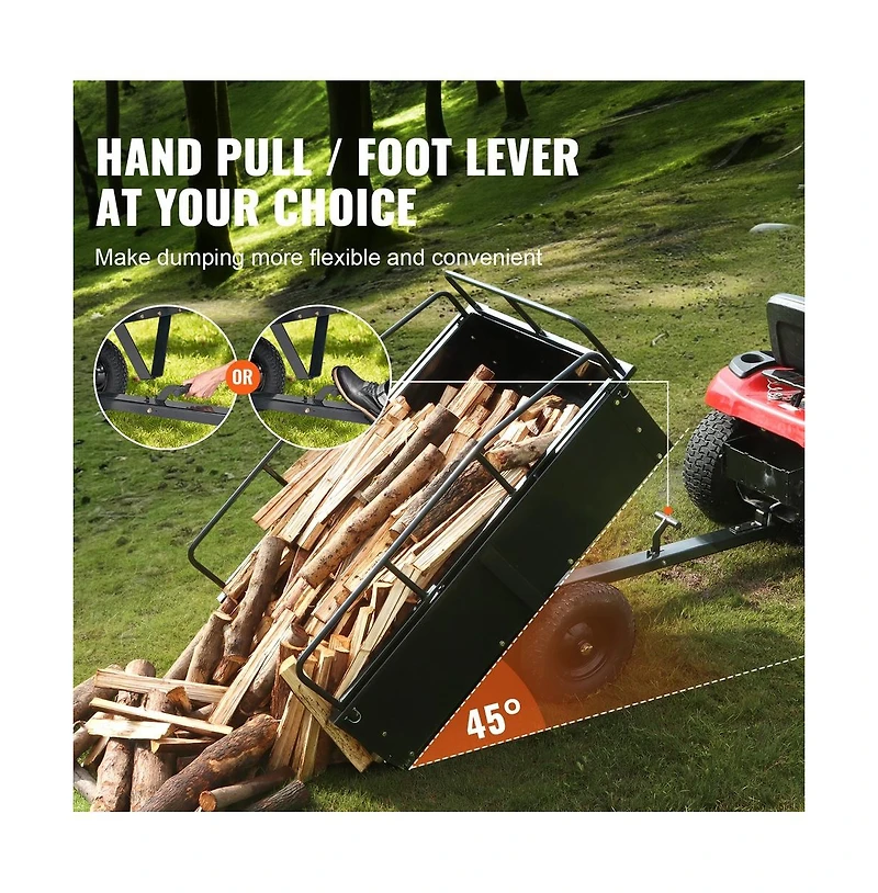 Sugift 750 lb Atv Trailer 15 cu ft Steel Dump Cart for Lawn Mower