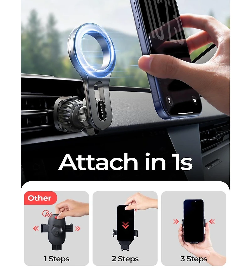Lisen MagSafe Car Mount for Air Vent, 22 N52 Magnetic Phone Holder, Hands-Free Dashboard Driving Mount for iPhone 17/16/15/14/13, Gps