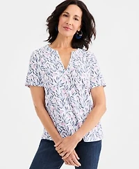Style Co Womens Printed Short Sleeve Split Neck Top Macys Exclusive