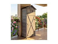 sumyeg 70 Inch Tall Garden Tool Storage Cabinet with Lockable Doors and Foldable Table