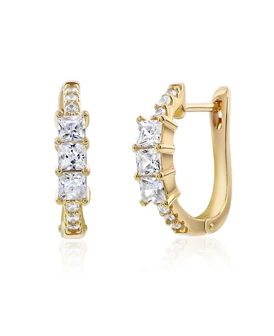 Suzy Levian New York Sterling Silver Princess Cut Cubic Zirconia Huggie Hoop Earrings