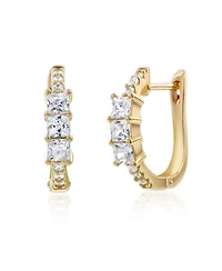 Suzy Levian New York Sterling Silver Princess Cut Cubic Zirconia Huggie Hoop Earrings