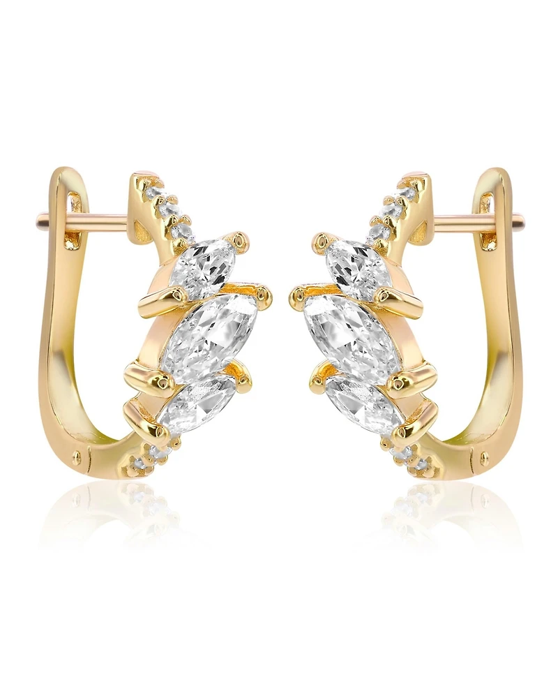 Suzy Levian New York Sterling Silver Marquise Cut Cubic Zirconia Huggie Hoop Earrings