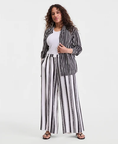 I.n.c. International Concepts Plus Striped High-Rise Wide-Leg Pants, Macy's Exclusive