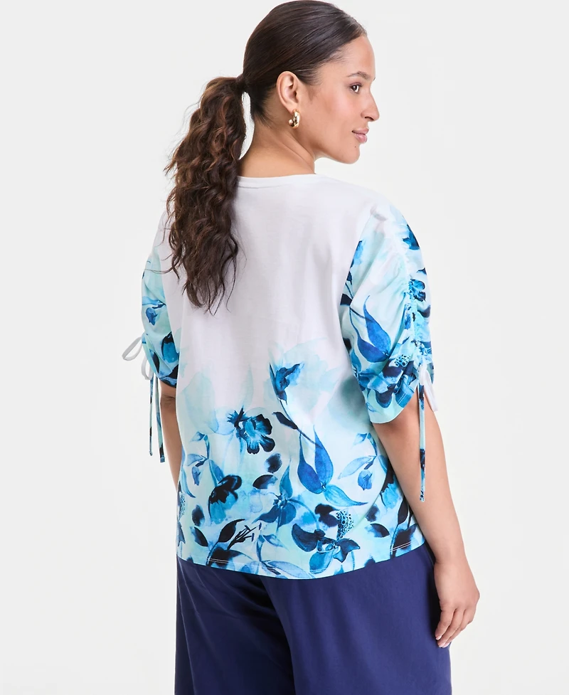 I.n.c. International Concepts Plus Printed Sleeve Tie V-Neck T-Shirt, Macy's Exclusive