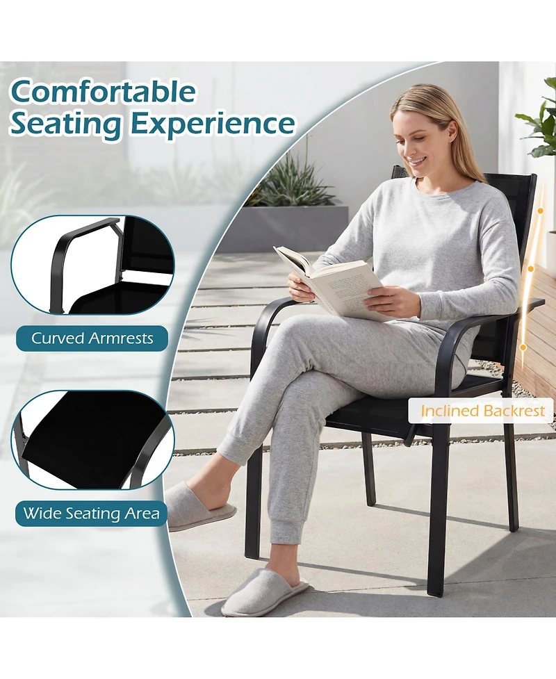 Slickblue Set of 2 Patio Dining Chairs Stackable Outdoor Metal Armchairs