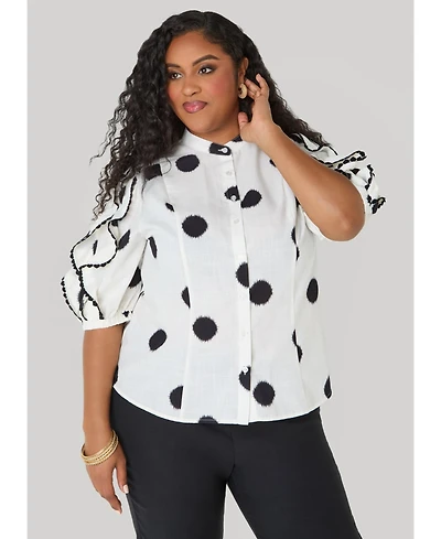 Ashley Stewart Women's Ruffled Polka Dot Shirt