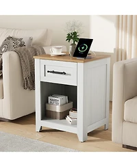 Homfan Farmhouse Nightstand with Charging Station