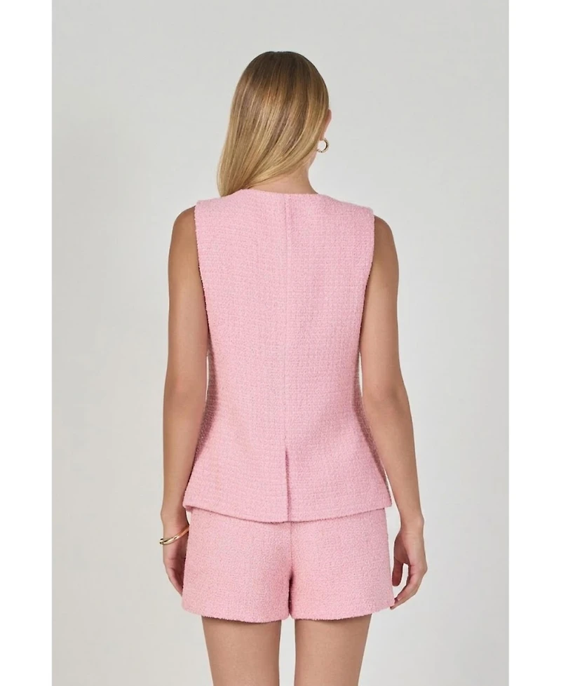endless rose Women's Tweed Buttoned Long Split Top