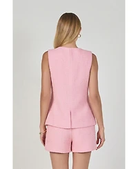 endless rose Women's Tweed Buttoned Long Split Top