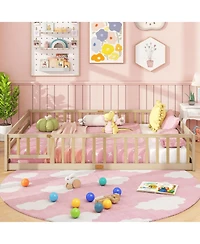 Slickblue Kids Floor Bed Frame with Full Length Guardrails, Montessori Style Safe Sleeping