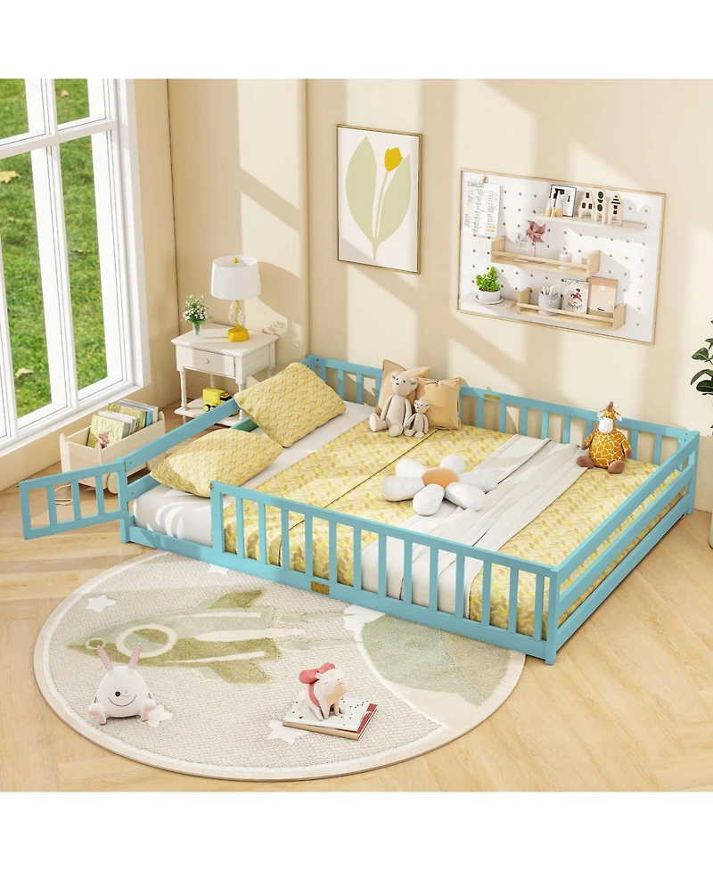 Slickblue Kids Floor Bed Frame with Full Length Guardrails, Montessori Style Safe Sleeping