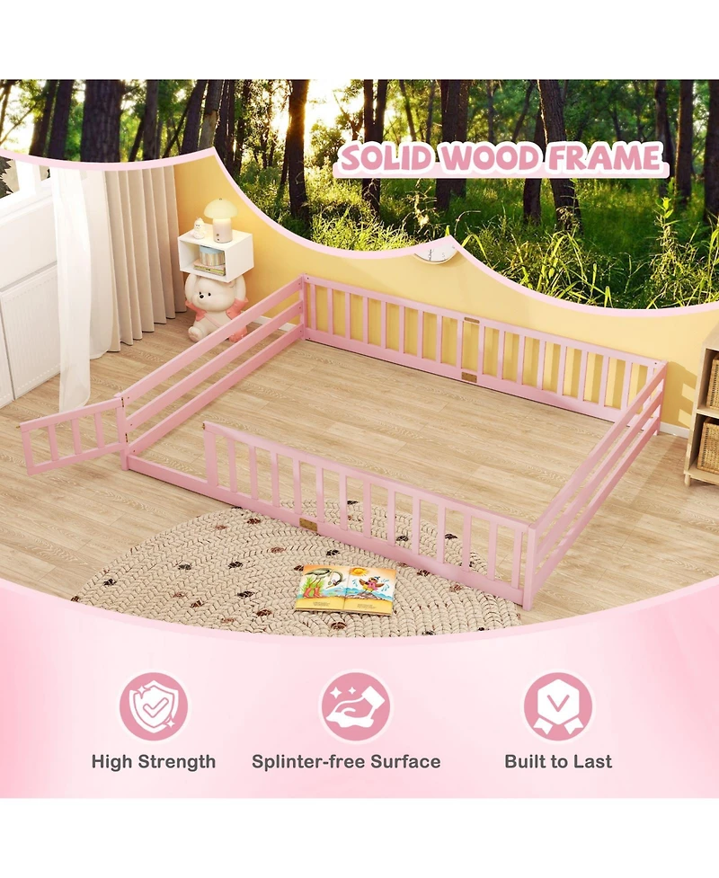 Slickblue Kids Floor Bed Frame with Full Length Guardrails, Montessori Style Safe Sleeping