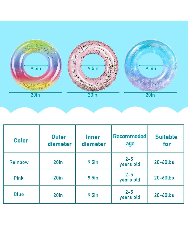 Gnuadz 3 Pack 20" Pool Floats Inflatable Swim Rings Children's and adult toys