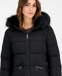 Maralyn & Me Juniors' Faux-Fur-Trim Hooded Puffer Coat