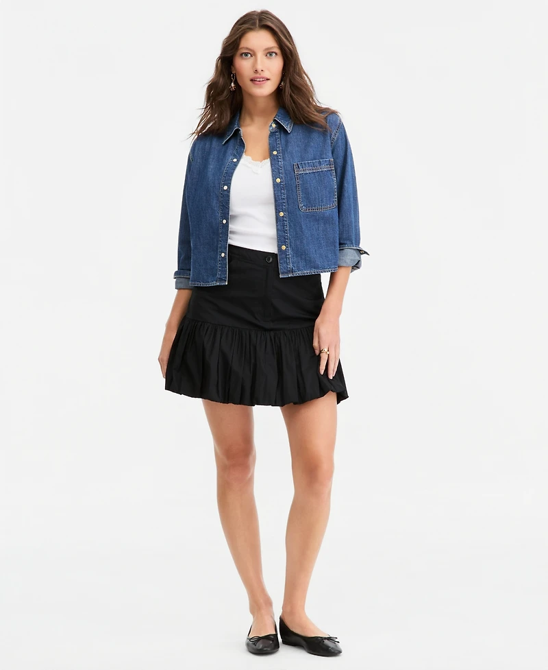 On 34th Women's Long Sleeve Cropped Denim Shirt, Macy's Exclusive