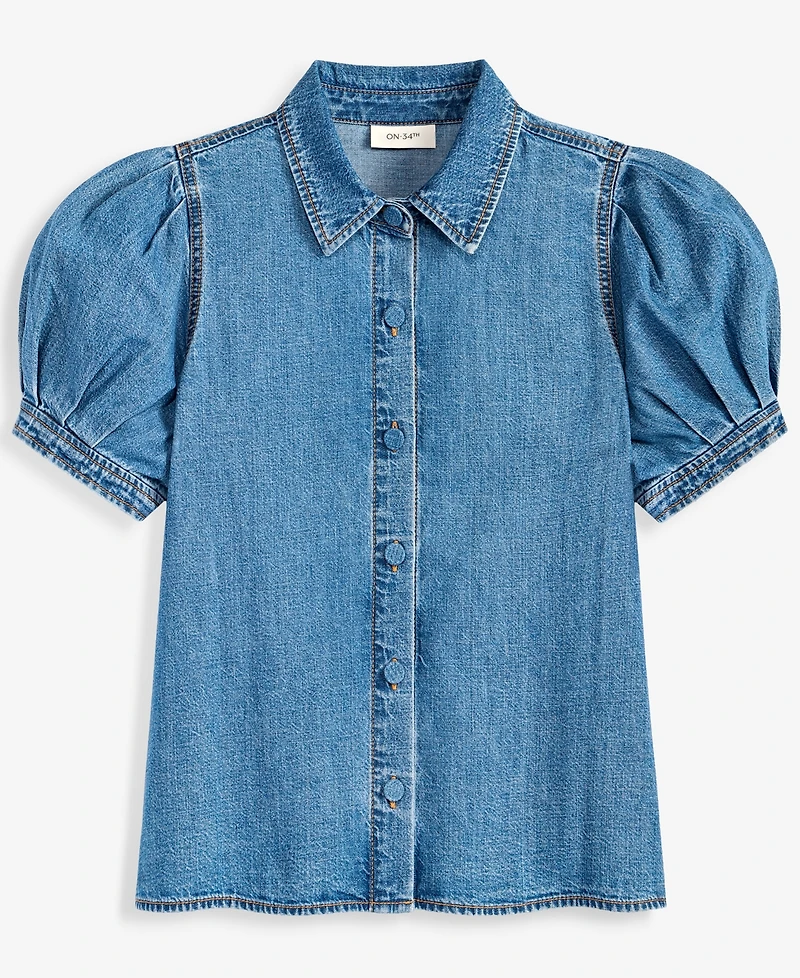On 34th Women's Cotton Puffed-Sleeve Denim Shirt, Macy's Exclusive