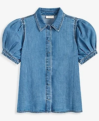 On 34th Women's Cotton Puffed-Sleeve Denim Shirt, Macy's Exclusive
