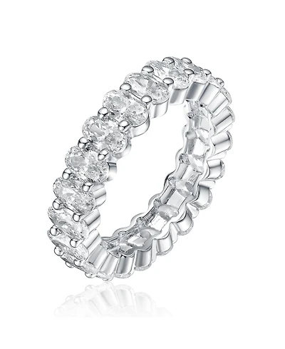 Ra White Gold Plated Oval Cubic Zirconia Band Ring