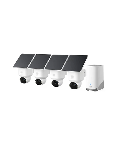 eufy SoloCam E42 4-Cam Kit + HomeBase S380, 4K Solar Wireless Outdoor, Ai Tracking, Pan/Tilt, Strobe, Face Id, 16TB Local