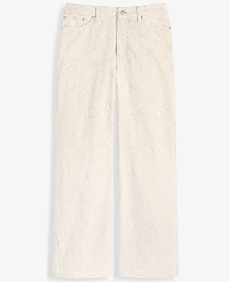 On 34th Women's High-Rise Floral Stitch Wide-Leg Jeans, Macy's Exclusive